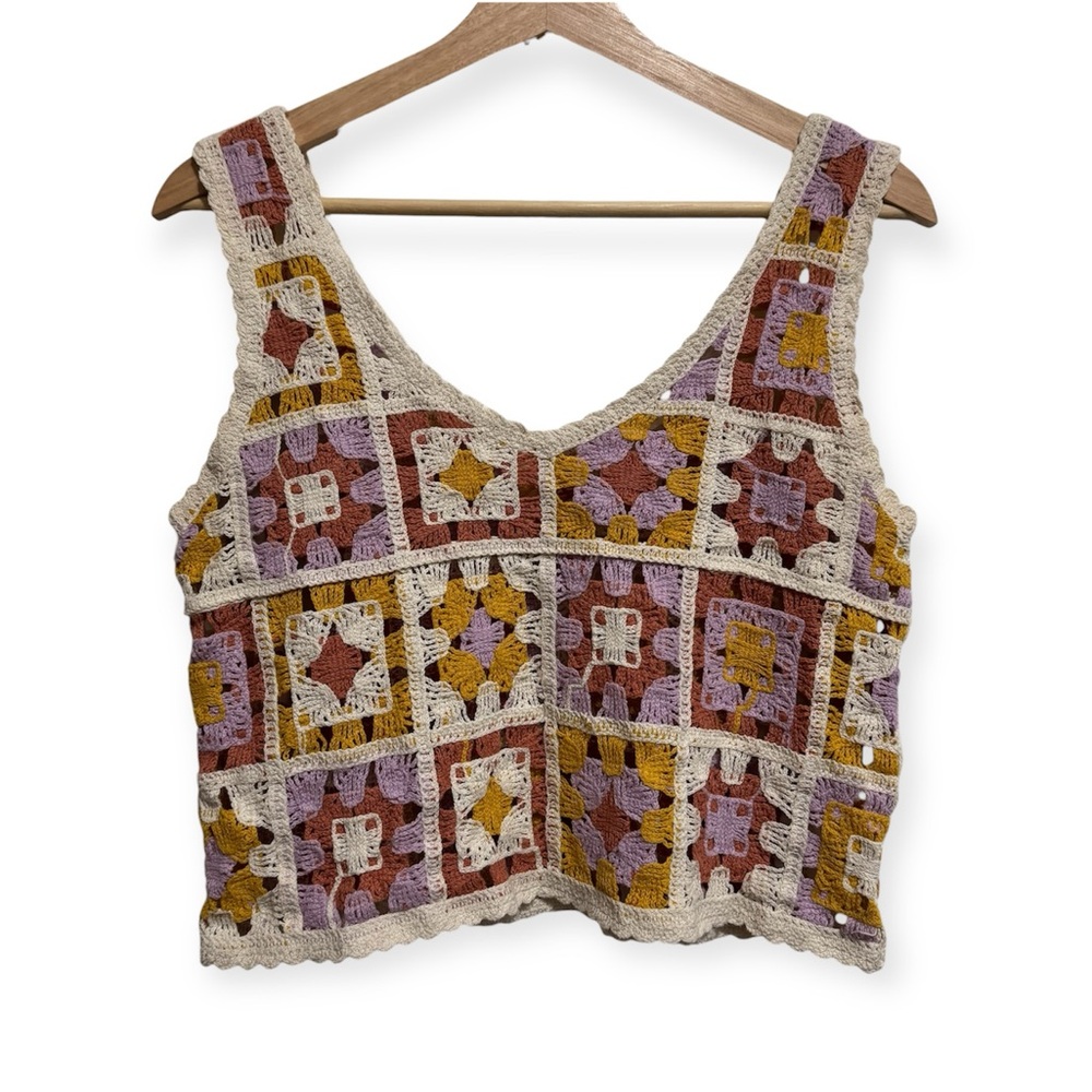 Rebellion Again Crochet Granny Square Crop Top